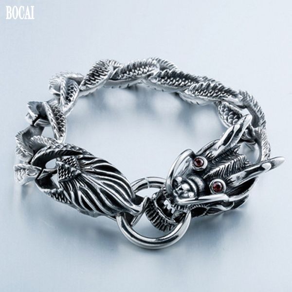 

2020 new original ethnic style domineering men dragon bracelet, titanium steel with gems, stainless steel cast vintage bracelet, Golden;silver