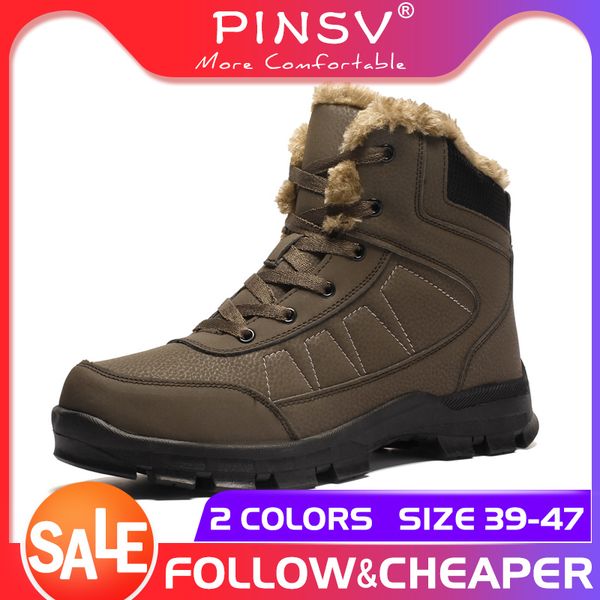 

pinsv brand winter men non-slip working boots plush keep warm waterproof plus fur snow boots men sneakers shoes big size 39-48, Black
