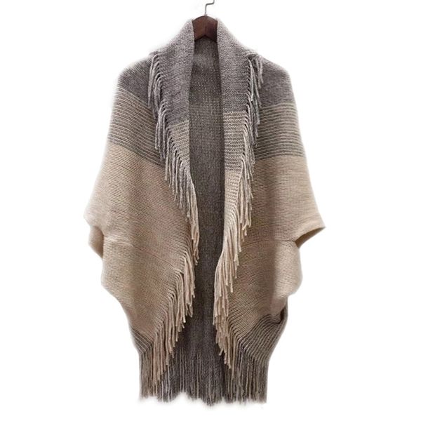 

2019 autumn women cardigans sweater cape knitwear cloak tassel knit batwing sleeve cardigan outwear winter jacket coat afc184, Black