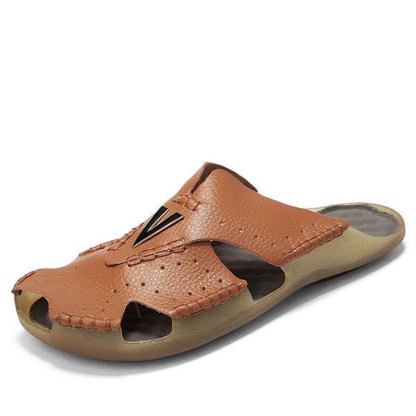 

2019 new summer new band men sandals leather beach sandals outdoor breathable men water slippers shoes, Black