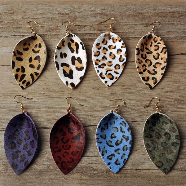 

genuine feather leather earrings for women leaf pendant colorful leopard winter fall girl wild trendy accessory simple high drop shipping, Silver