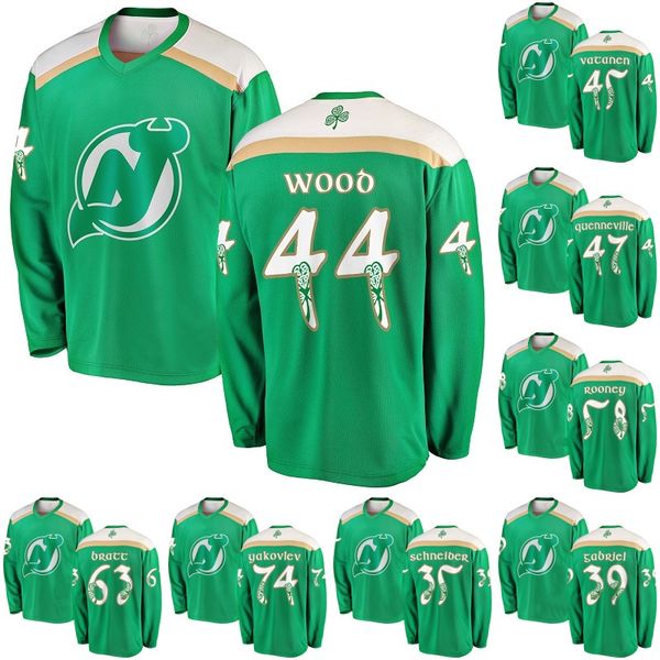 

Green 2019 St. Patrick's Day Jersey 35 Cory Schneider 44 Miles Wood 58 Kevin Rooney 63 Jesper Bratt New Jersey Devils Hokcey Jerseys