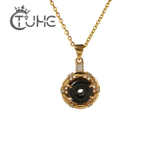 

new chinese style yupei pendants necklaces with cz crystal made in healthy ceramic material black white ceramic circle jewelry, Silver