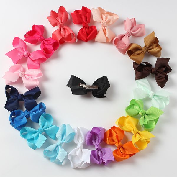 

100 pcs korean 3 inch grosgrain ribbon hair bows baby girl accessories with clip boutique hairbows hairpins, Slivery;white