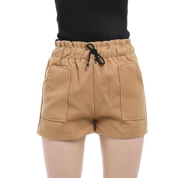 

твердая casual свободный толстые теплый эластичный пояс straight booty шорты карманы женщины шорты осень зима высокой талией, White;black