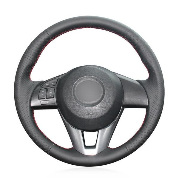 

for mazda 6 atenza 2014 hand-sewn steering wheel cover black artificial leather
