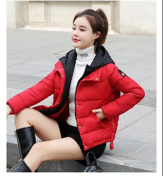 

veste d'hiver manteau femmes 2019 coton rembourrÃ© sustans Ã capuche courte parka veste femme slim vÃªtements femmes grande taille, Black