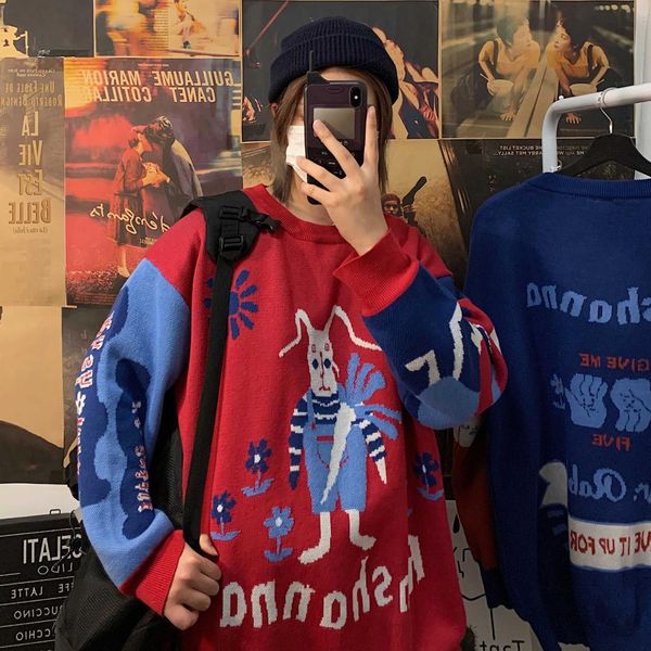 

2019 winter men's flower printing knitting woolen sweaters loose pullover casual in warm coats cashmere long sleeve knitting, White;black