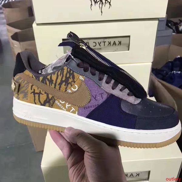 

фото x с коробкой трэвис скотт обувь воздуха низкий 1 мужчин cactus jack multi-color 1s женщин кроссовки canvas мужские случайные спортивные