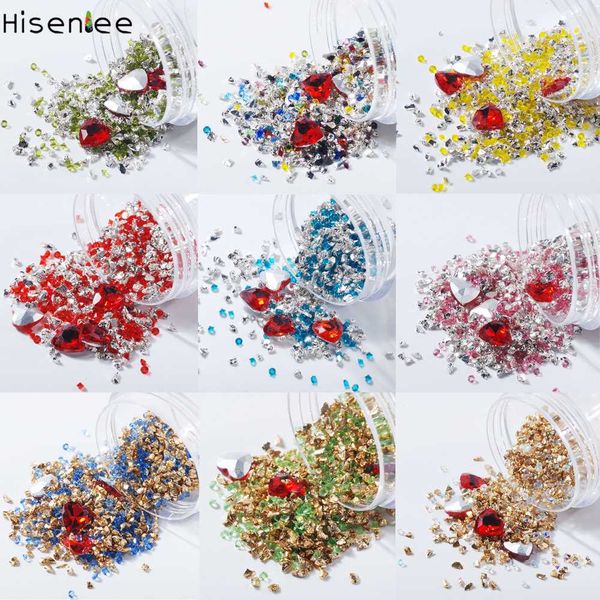 

1 box crystal transparent broken glass stone heart-shaped rhinestone 3d charm diy nail art jewelry decoration accessories, Silver;gold