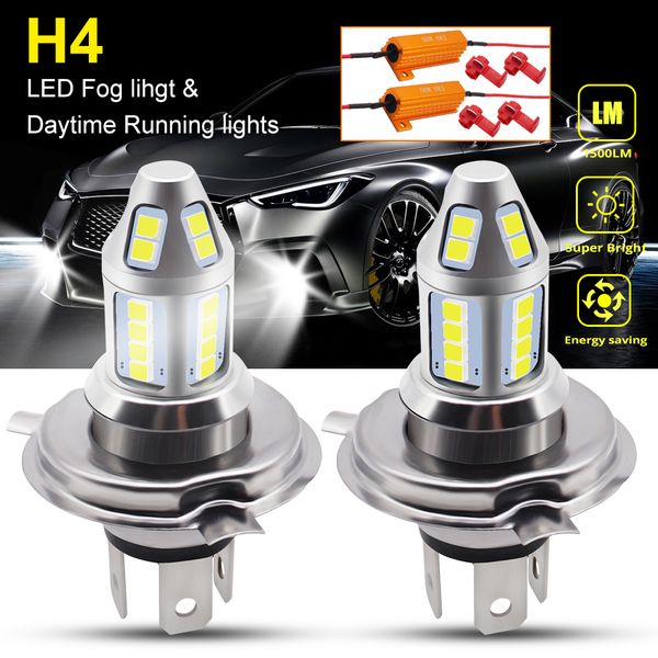 

2pcs h4 led car fog lamp 150w with decoder high power 3030 30 chip waterproof white auto front headlamp fog driving lights 12v