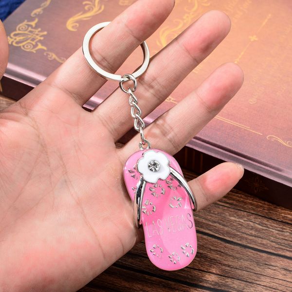 

vicney fashion las vegas flip flop key chain bling rhinestone jewelry keychain for women mini cute beach shoes keyring for key, Silver