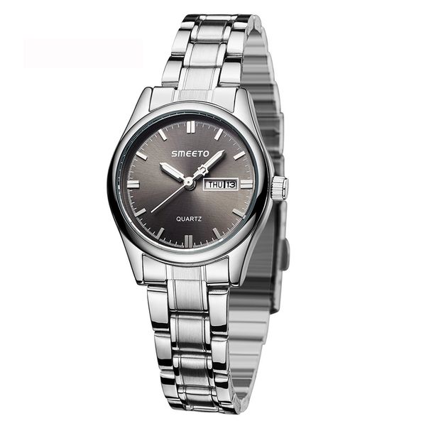 

fashion trend women's watch calendar monochrome dial steel belt quartz watch brand 2019 new gift for ladies cc, Slivery;brown