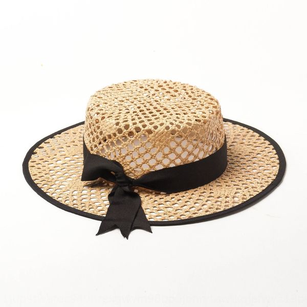 

summer hand woven hollow bow decorative lafite cap flat cap butterfly flat hat sunscreen lafite hat, Blue;gray