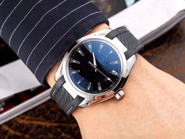 

luxury men's watch 41.5mm sapphire dial automatic movement back coaxial rubber watchband a variety of colors optional fashionable gentl, Slivery;brown