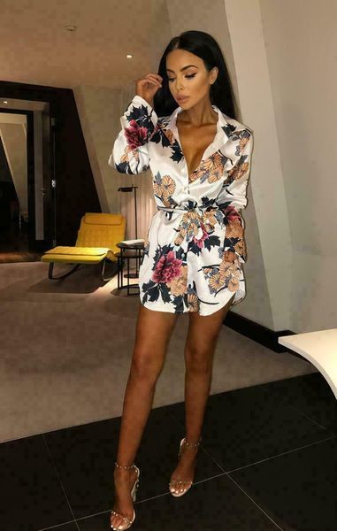 

hirigin 2019 summer women boho floral mini dress party night evening summer beach long lleeve floral dress, Black;gray