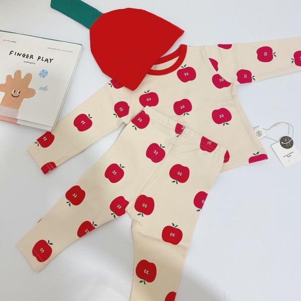 

dojhonkids красное яблоко печати младенческой хлопок пижамы детские спортивный костюм малыша 3 шт. / компл. брюки + топы + шляпа милые дети, White