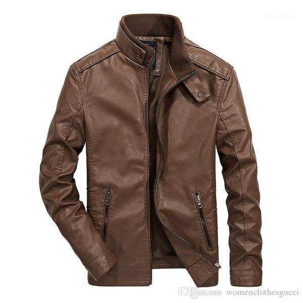 

collar long sleeve zipper jackets fashion streetwear casual teenager coats mens motorcycle vintage pu outerwear stand, Black;brown