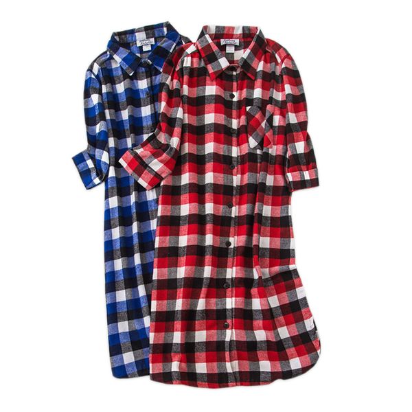 

150kg plus size plaid sleepdress women sleepwear 100% cotton simple nightgowns three quarter sleeve women long nightdress, Black;red