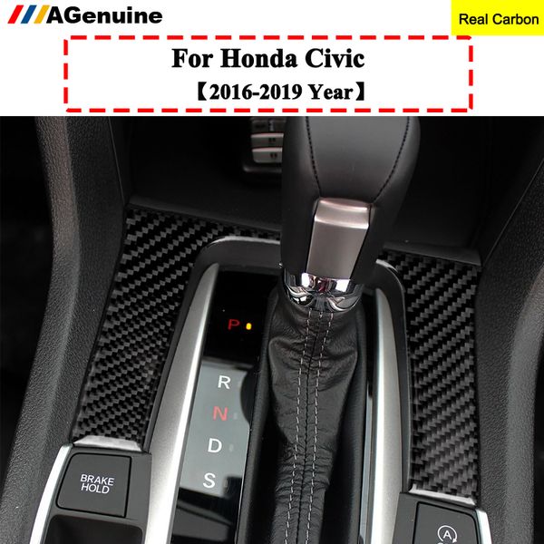 

real carbon fiber interior gear shift frame box panel cover dashboard cover trim interior moulding for civic 2016-2019