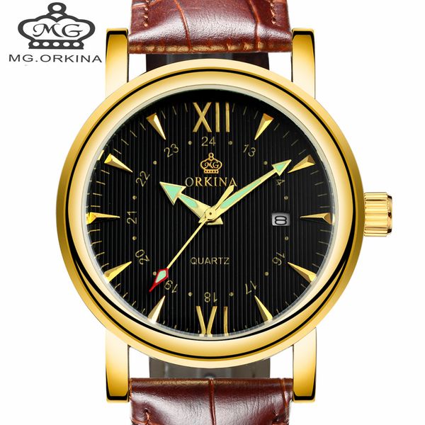 

relogio masculino 2019 men quartz watch luminous hands wristwatch leather strap mens reloj complete calendar watches homme saat, Slivery;brown