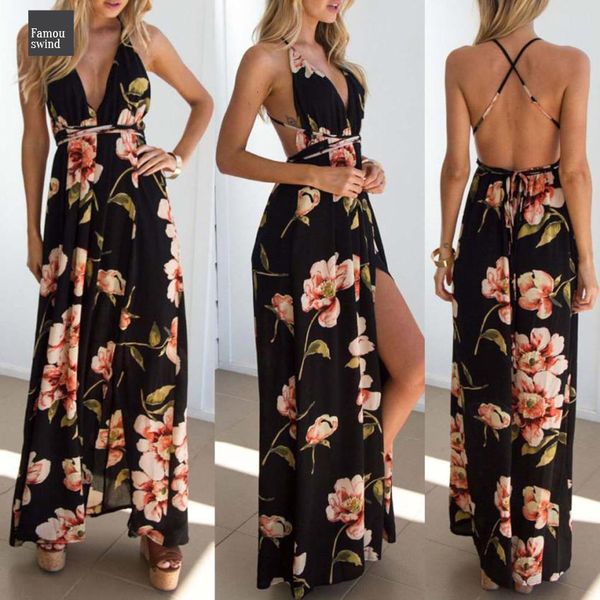 

летнее платье 2019 цветочные vestidos mujeres sexy maxi платье длинные плиссированные платья empire backless robe femme robe evenning longue, Black;gray