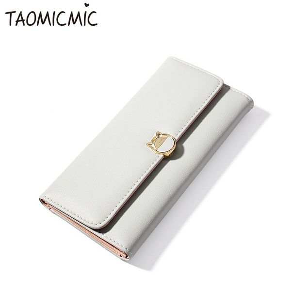

new fashion women's long wallet leather cat cartoon wallet card holder buckle ladies zipper purse for phone clutch money bag, Red;black