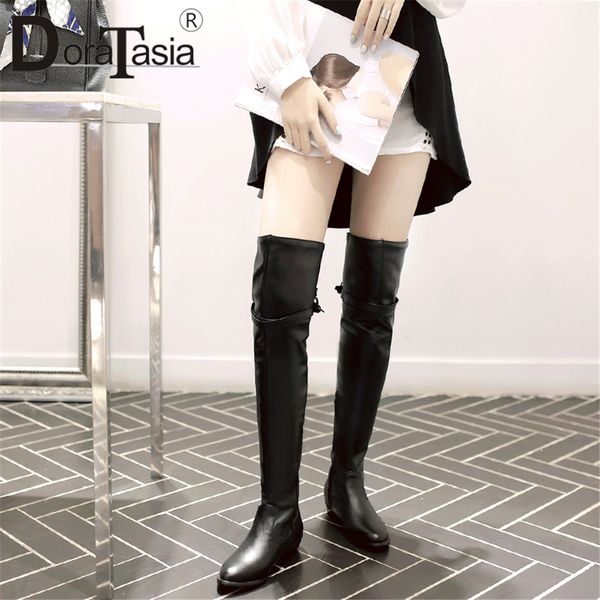 

doratasia plus size 34-48 casual ladies flat over the knee boots women 2019 winter elegant thigh high boots warm fur shoes woman, Black