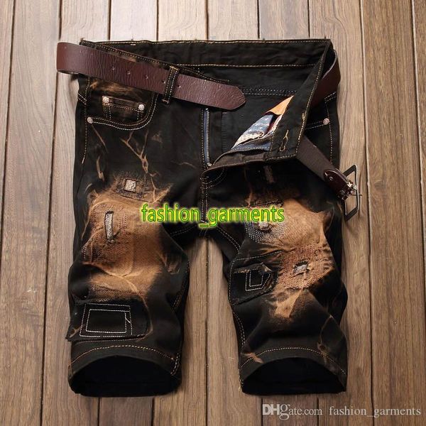 

new european and american style jeans men personality retro trend mens five pants mens elastic hole mens summer shorts, Blue