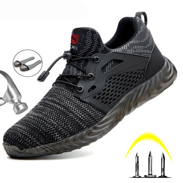 

men safety shoes steel toe mesh breathable anti-crush work shoes for men 2019 male anti-piercing safety work boots sneakers d20