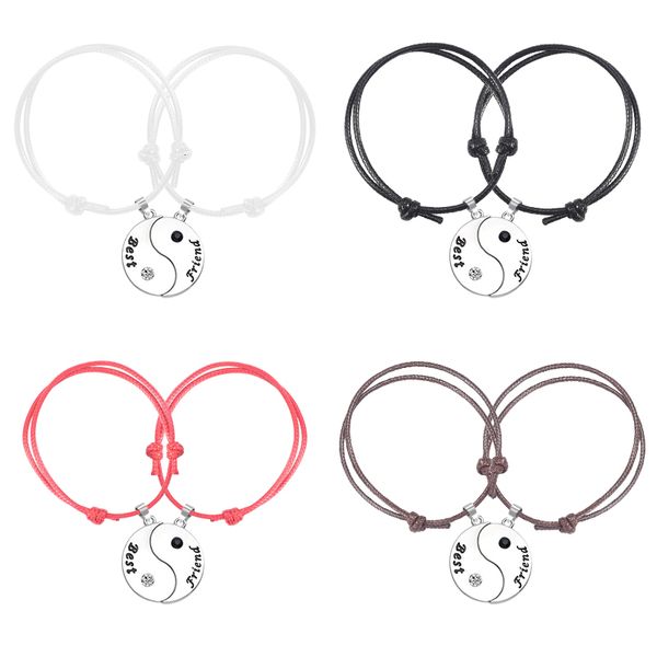 

good friend series bracelet 2 piece set female round stitching yin yang tai chi gossip pendant fashion girl jewelry gift, Black