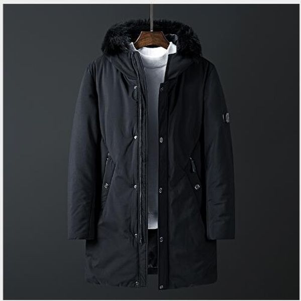 

men cotton coat 2019 new winter long section slim fit solid hooded parka men outdoor casual big fur collar warm cotton coat, Tan;black