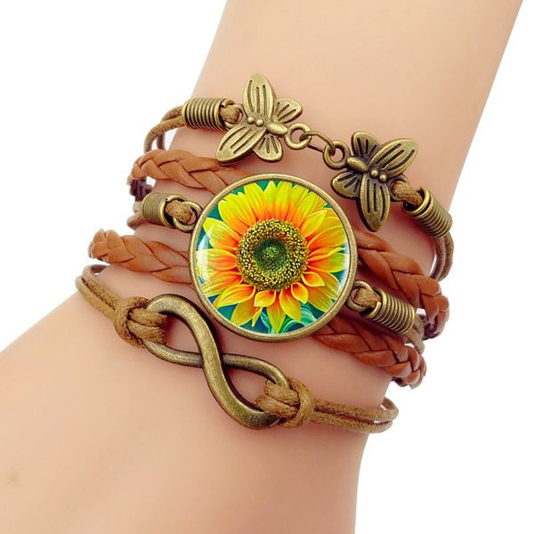 

armbanden voor vrouwen new 2018 simple fashion men's sunflower time jewel bracelet multilayer hand knitting jewelry accessories, Black