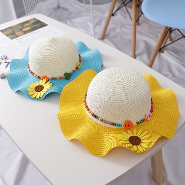 

children's sunshade hat girls summer straw hat babies sunscreen parent-child sunhat women's large eaves beach cool, Yellow
