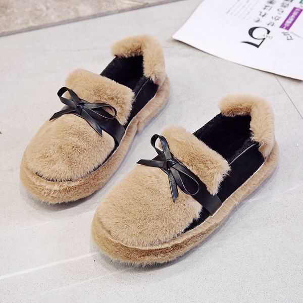 

snow boots women shoes winter flat ankle boots female slip on furry fur skid plus size warm plush couple style cotton, Black