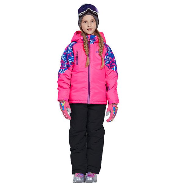 

2019 new winter clothing children ski sports snow suit waterproof jacket + pants overalls teens girl outdoor wear set ski outfit, White