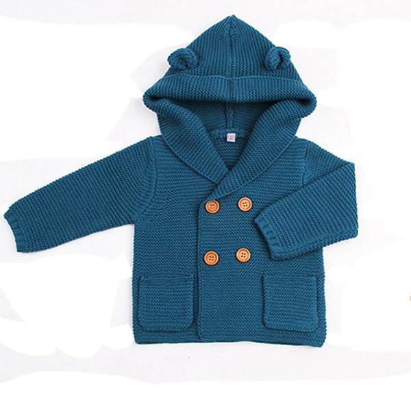

autumn winter baby boys knitted sweater cardigan with ears hooded long sleeve newborn boys cardigan jackets dq979, Blue