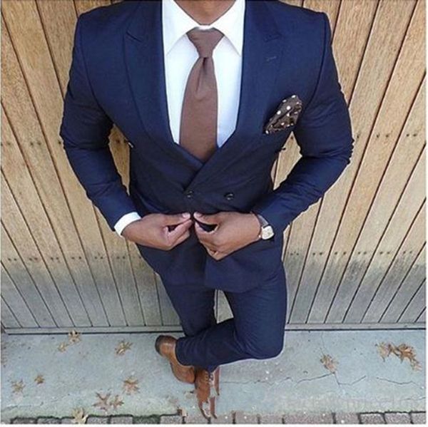 

новый темно-синий двубортный пик нагрудные (куртка + брюки + tie) жених смокинги groomsmen шафер костюм мужские свадебные костюмы жениха 607, Black;gray