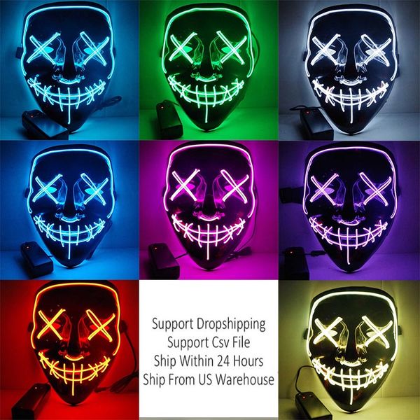 

led/el halloween mask cosplay costume full face covered festival party light up masks glow in dark 43 colors to choose