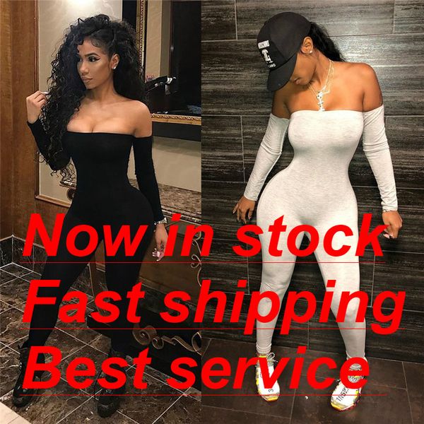 

women off shoulder long sleeve slim fit bodysuit romper solid color tight leggings stretchy club jumpsuit outfit, Black;white