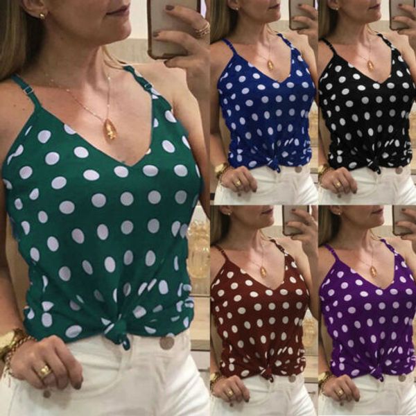 

summer women girls fashion loose sleeveless v-neck polka dot casual camis summer new party club holiday female causal cami, White