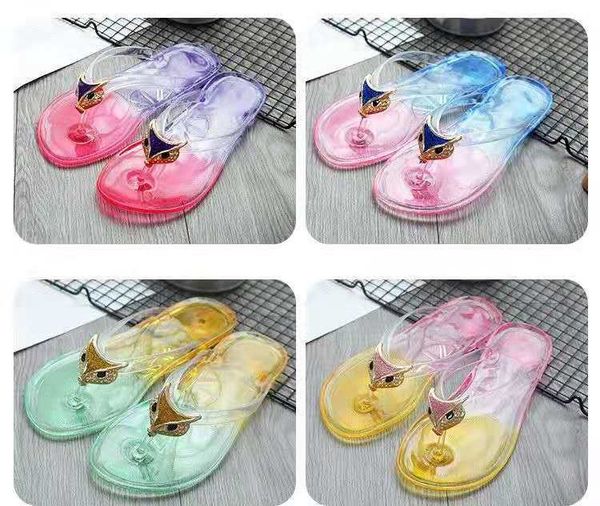

cool slipper female summer fashion outside wearing korean version lovely outdoor flat bottom with plastic transparent crystal flip-flops, Black