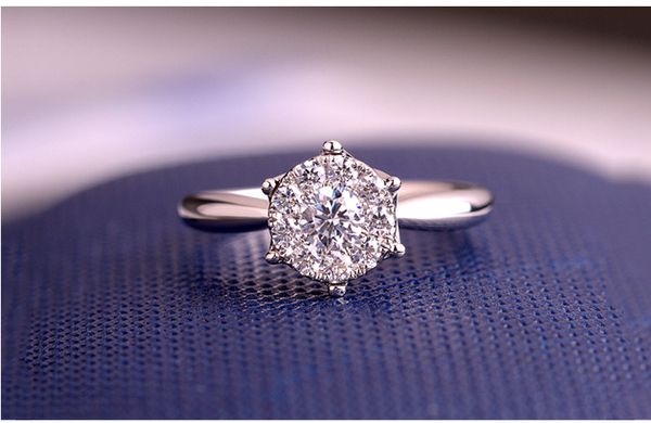 

women in europe and the classic brand pure silver white gold plating rose gold inlay zircon marriage engagement ring, Slivery;golden