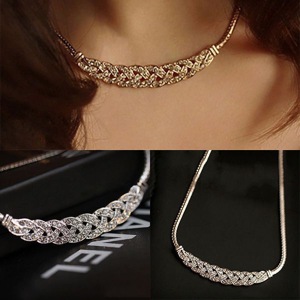 

2019 fshion women jewelry crystal chain choker chunky statement bib pendant chain necklace, Golden;silver