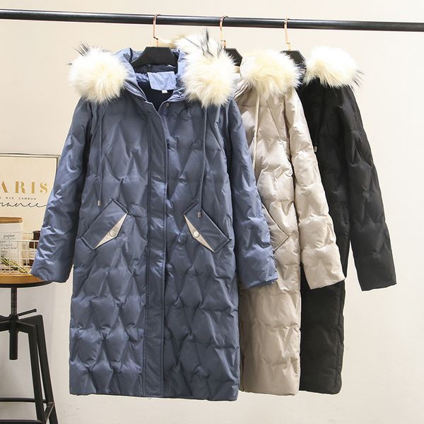 

winter casual parkas 2019 plus size clothing fashion loose fill sustans fur collar hooded thick warm padded coats women t52-9873, Black