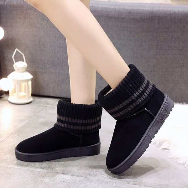 

new winter woman snow boots ankle boots slip on women casual flock fur women shoes warm casual shoes korean womens flat, Black
