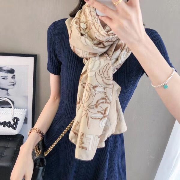 

2019fashion autumn and winter brand silk scarves timeless classic, super long shawl fashion women's soft silk scarves1, Blue;gray
