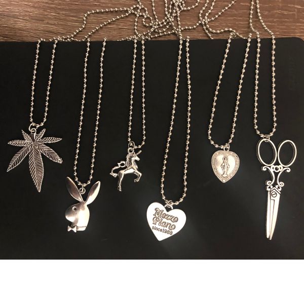 

abc ins the same section of the cross leaf heart scissors play rabbit boy head stainless steel necklace choker unicorn lovejesus, Silver