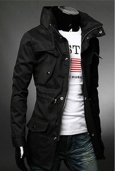 

the new men jacket in the classic military long hooded jacket fashionable man jacket coat size m - xxl tk0238, Black;brown