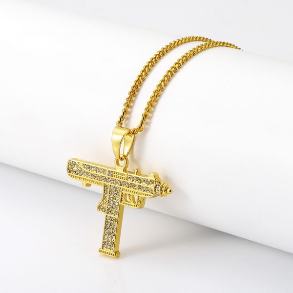 

hip hop long pendant iced out crystal necklace men fashion brand gun shape 18k gold plated pendant necklace internet celebrity pendant, Silver